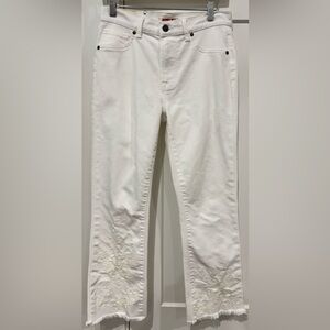 Johnny Was White Skinny Jeans with Embroidered Detail